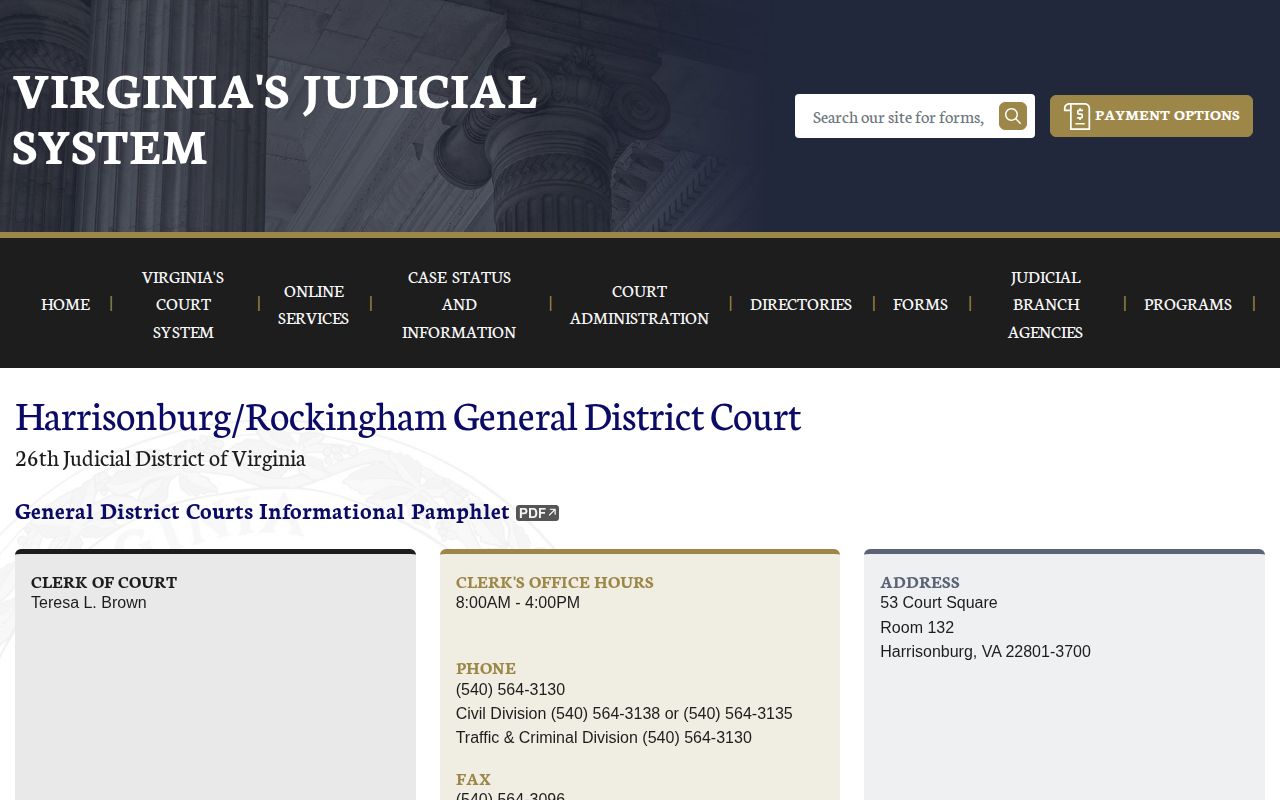 Harrisonburg and Rockingham General District Court source for City crime case disposition records